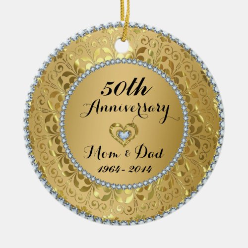 Diamonds  Gold 50th Wedding Anniversary Ceramic Ornament