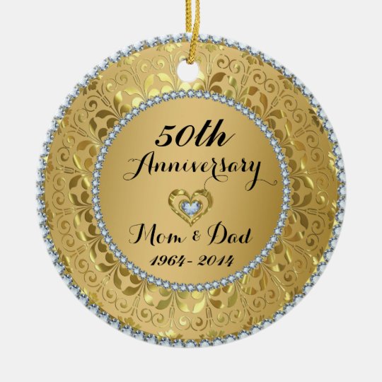 Diamonds &amp; Gold 50th Wedding Anniversary Ceramic Ornament