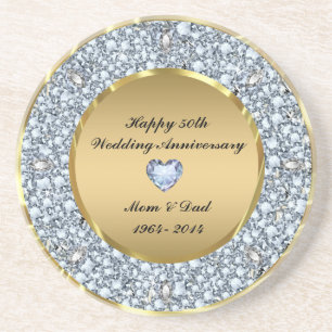 Diamonds & Gold 50th Wedding Anniversary Coaster