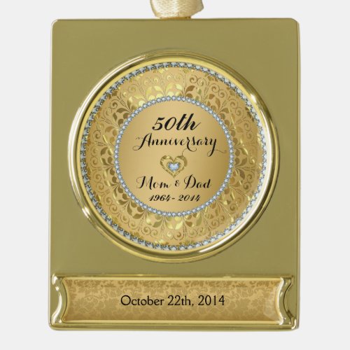 Diamonds  Gold 50th Wedding Anniversary Gold Plated Banner Ornament