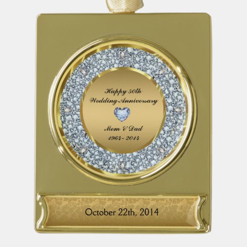 Diamonds  Gold 50th Wedding Anniversary Gold Plated Banner Ornament