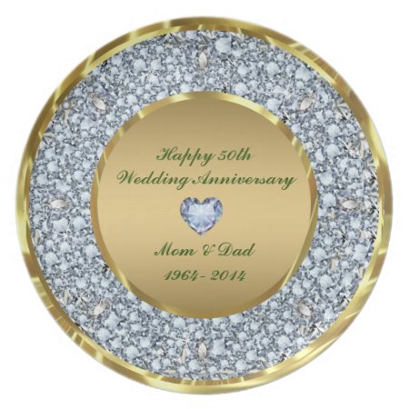 Diamonds & Gold 50th Wedding Anniversary Plate