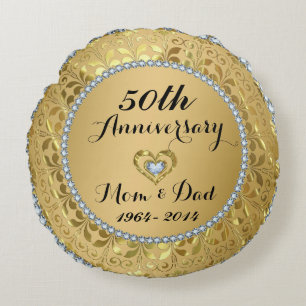 Diamonds & Gold 50th Wedding Anniversary Round Pillow