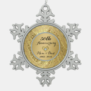Diamonds & Gold 50th Wedding Anniversary Snowflake Pewter Christmas Ornament