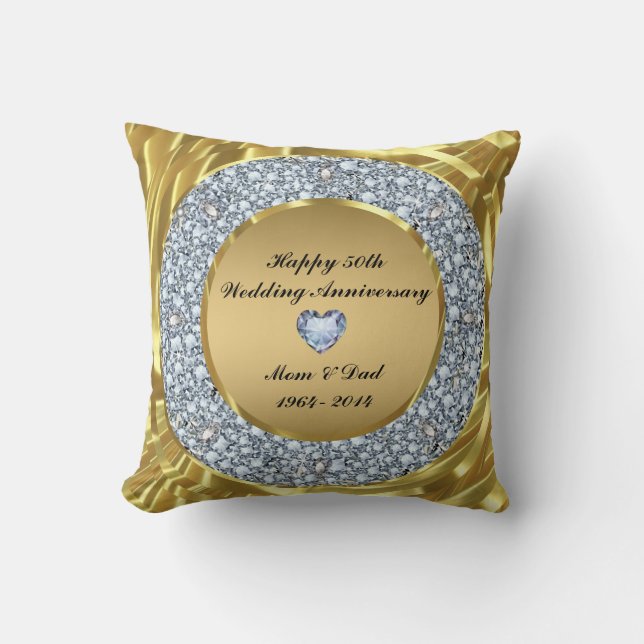 Diamonds & Gold 50th Wedding Anniversary Throw Pillow (Front)