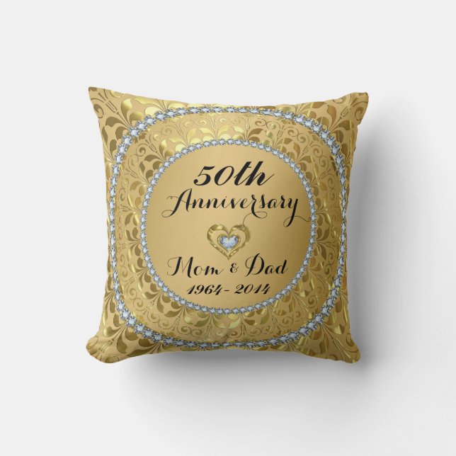 Diamonds & Gold 50th Wedding Anniversary Throw Pillow (Front)