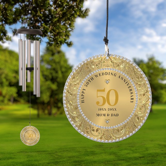 Diamonds Gold 50th Wedding Anniversary Wind Chime (Outdoor)