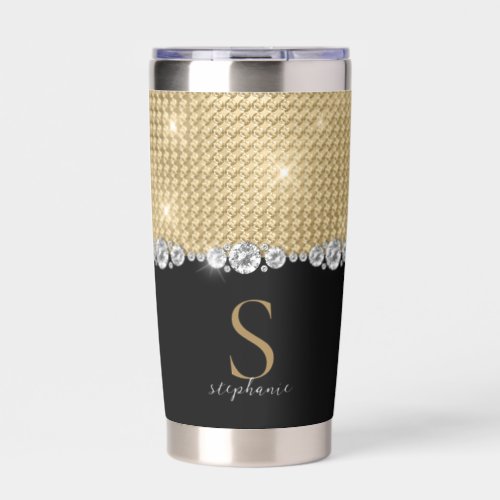 Diamonds Gold Elegant Shiny Monogram Custom Insulated Tumbler