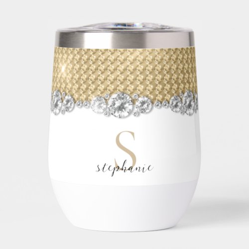 Diamonds Gold Elegant Shiny Monogram Custom Thermal Wine Tumbler