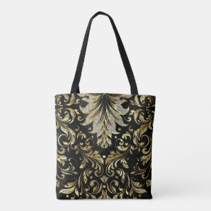 Diamonds & Gold Floral Design Tote Bag