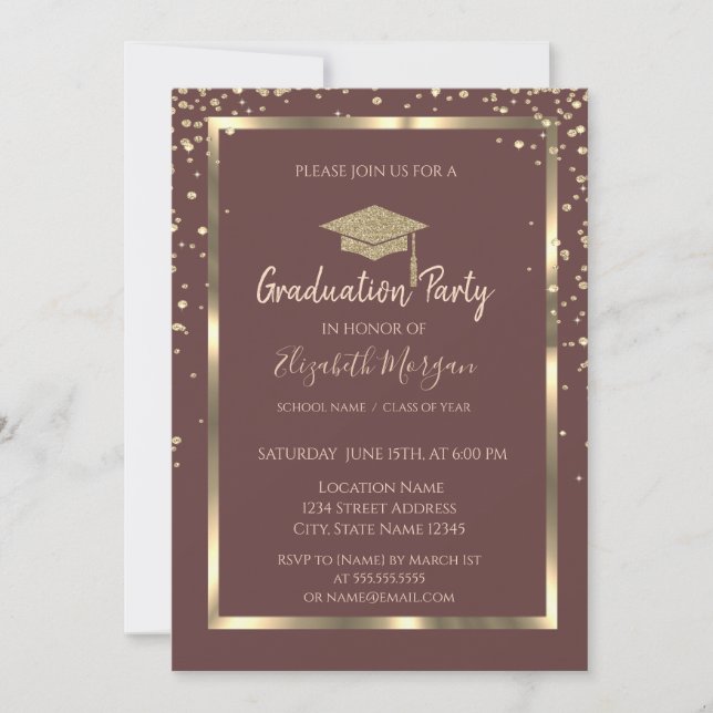 Diamonds Gold Frame Graduation Cap Graduation Invitation (Front)
