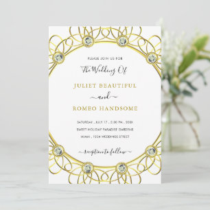 Diamonds Gold Frame Wedding Invitation Template