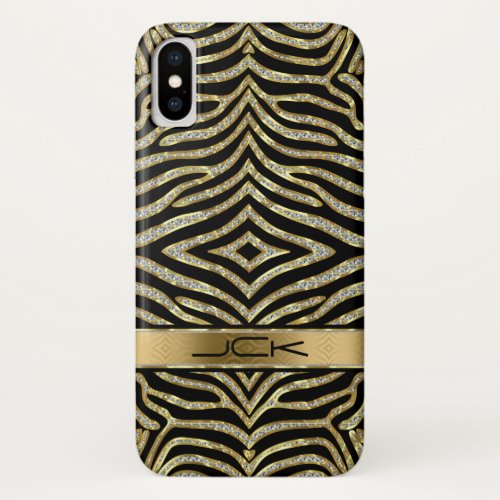 Diamonds  Gold Glitter With Black Zebra Stripes iPhone X Case