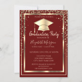 Diamonds Gold Grad Cap Red Graduation  Invitation (Front)