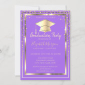 Diamonds Gold Grad Cap Violet Graduation   Invitation (Front)