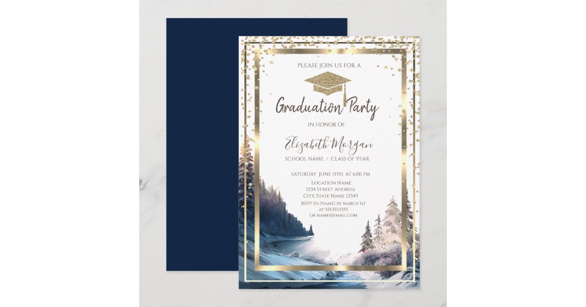 Diamonds Gold Graduation Cap Landscape Graduation Invitation | Zazzle