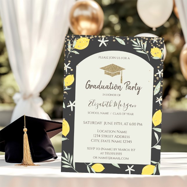 Diamonds Gold Graduation Cap Lemons Graduation Invitation (Creator Uploaded)