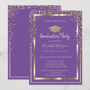 Diamonds Gold Graduation Cap Violet Graduation  Invitation