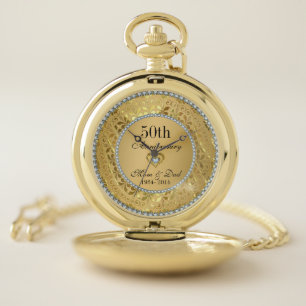 Diamonds & Gold  Heart 50th Wedding Anniversary Pocket Watch