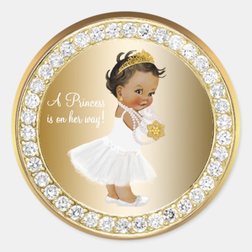 Diamonds Gold Princess Baby Shower Favor Classic Round Sticker