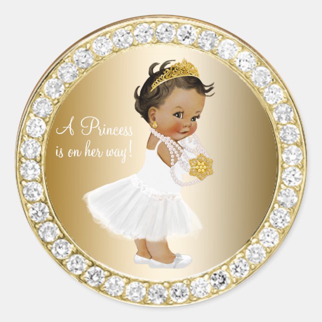 Diamonds Gold Princess Baby Shower Favor Classic Round Sticker (Front)