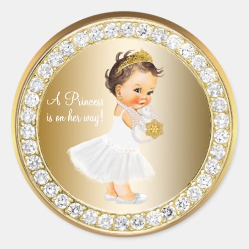 Diamonds Gold Princess Baby Shower Favor Classic Round Sticker