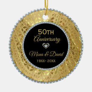 Diamonds & Gold Silver Heart Ceramic Ornament