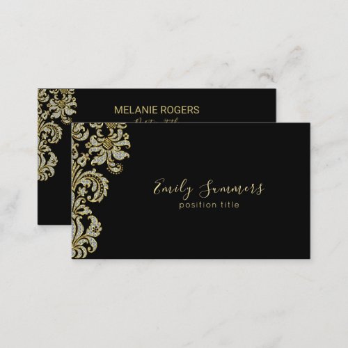 Diamonds  Gold Swirl On Black Business Card