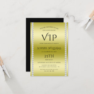 Diamonds & Gold VIP Birthday Party Invitation