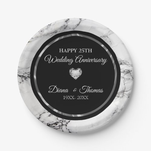 Diamonds Heart on Marbled Paper Plates