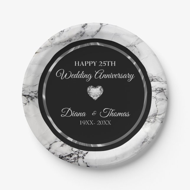 Diamonds Heart on Marbled Paper Plates (Front)
