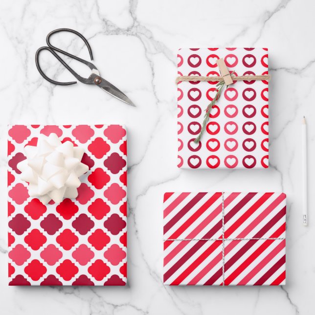Diamonds, Hearts And Stripes Wrapping Paper Sheets (Front)