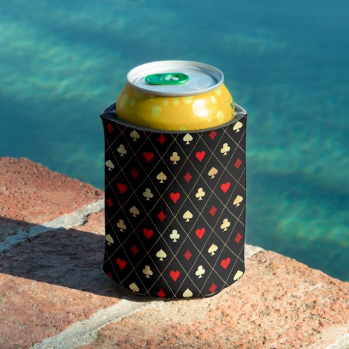 Diamonds Hearts Spades Clubs Playing Cards Pattern Can Cooler