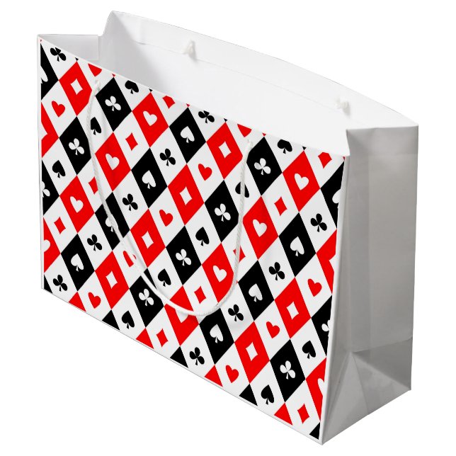 Diamonds Hearts Spades Clubs Playing Cards Pattern Large Gift Bag (Back Angled)