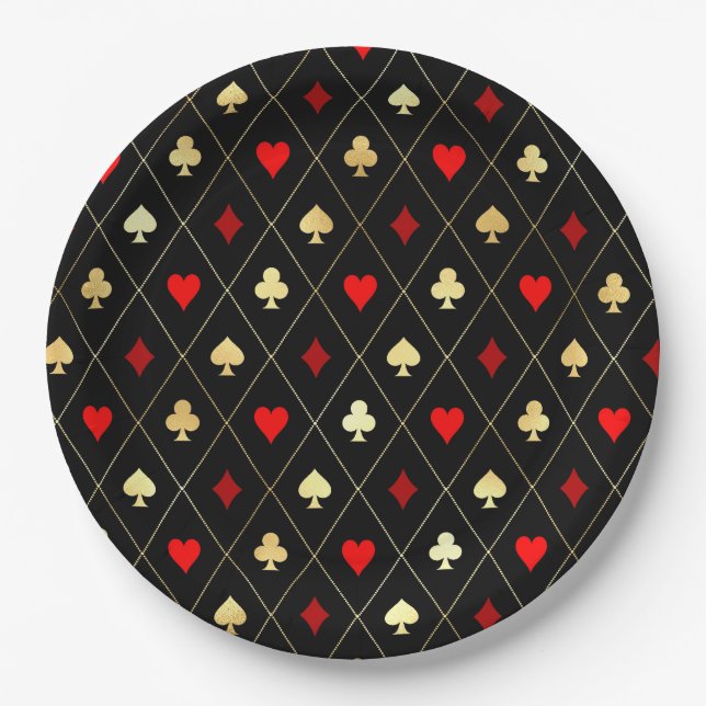 Diamonds Hearts Spades Clubs Playing Cards Pattern Paper Plates (Front)