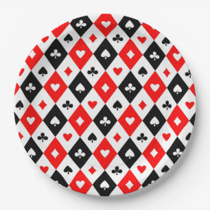 Diamonds Hearts Spades Clubs Playing Cards Pattern Paper Plates