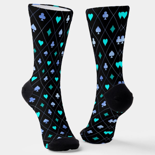 Diamonds Hearts Spades Clubs Playing Cards Pattern Socks (Angled)