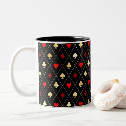 Diamonds Hearts Spades Clubs Playing Cards Pattern Two_Tone Coffee Mug