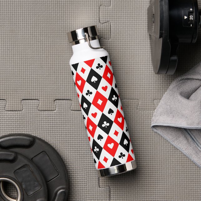 Diamonds Hearts Spades Clubs Playing Cards Pattern Water Bottle (Gym)