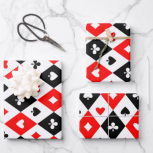 Diamonds Hearts Spades Clubs Playing Cards Pattern Wrapping Paper Sheets