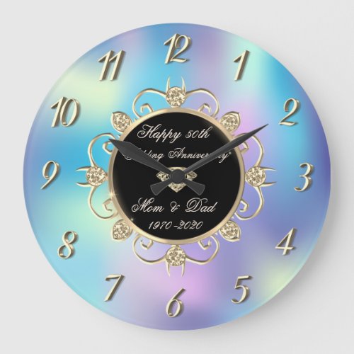 Diamonds Holographic 50th Wedding Anniversary Large Clock