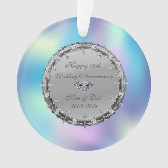 Diamonds Holographic  50th Wedding Anniversary Ornament (Front)