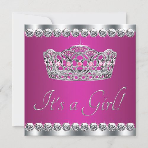 Diamonds Hot Pink Princess Baby Shower Custom Announcements