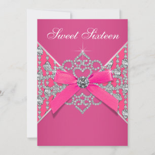 Diamonds Hot Pink Sweet 16 Birthday Party Invitation