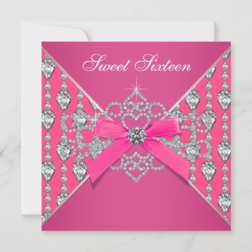 Diamonds Hot Pink Sweet 16 Birthday Party Custom Invite