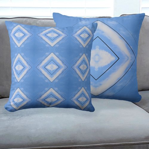 Diamonds in the Sky Tie Dye Blue and White Throw Pillow