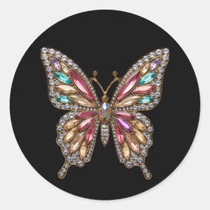 Diamonds Jeweled Rhinestone Butterfly Classic Round Sticker