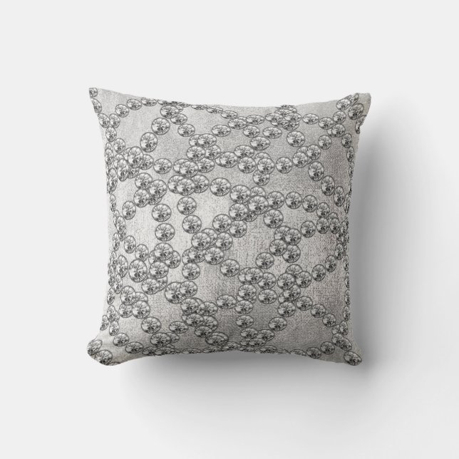 Diamonds Jewels Decor Silver Gray Metallic Throw Pillow (Front)