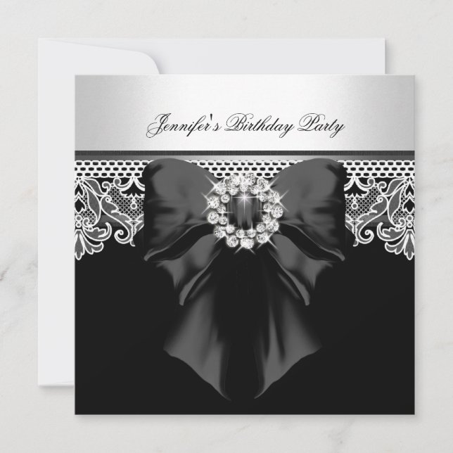 Diamonds Lace Image Birthday Party Black White Invitation (Front)