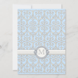 Diamonds & Lace, Monogrammed Wedding Invitation